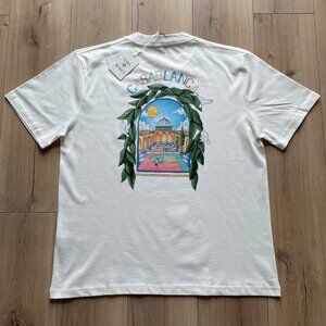 XXL Casablanca Men's L'Arche De Tennis Print T-Shirt Cotton Relaxed Fit White